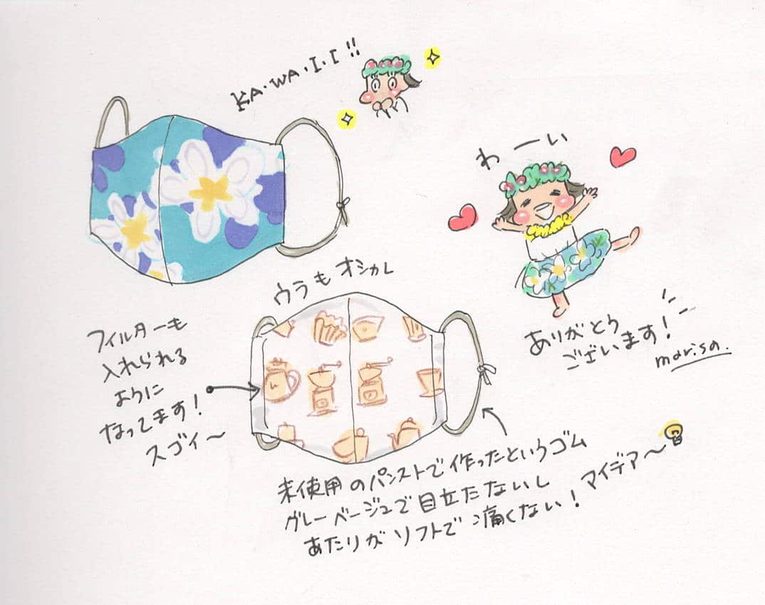 可愛いハワイアン布マスク Marisa Hanasaki Illustration